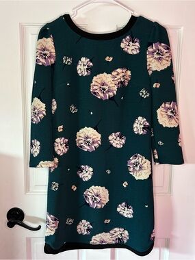 Xhilaration Teal Floral Long Sleeve Shift Dress
